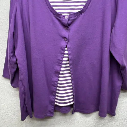 Essentials Cardigan Womens 4X Breathable 100% Cotton Casual Workwear Stretch Purple