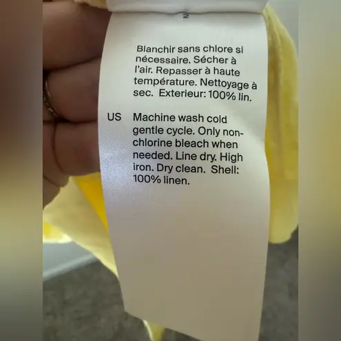 COS Gathered Linen Midi Dress Butter Yellow Size Medium