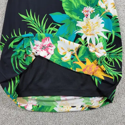 Peck & Peck Dress Women 14 Black Green Floral Cap Sleeve Bodycon Formal Career