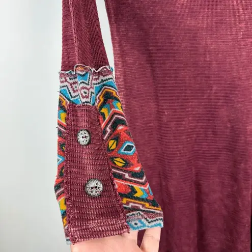 Able Sweater Dress Women's Small Burgundy Texture Knit Geometric Button Cuffs Red