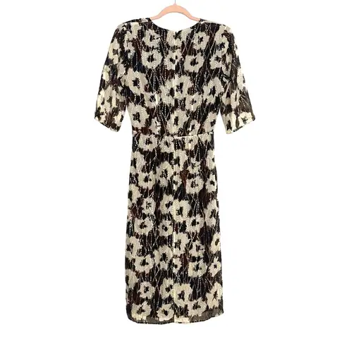 Ba&sh NWT Kaz Robe V-Neck Printed Midi Dress SMALL in Ecru