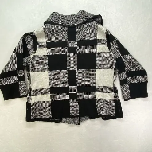 Sioni Sweater Cardigan Jacket Womens XL Black & White Buffalo Plaid Big Buttons