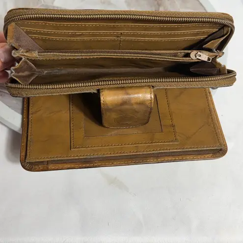 Source Unknown Genuine Leather Brown Snap Wallet Zip Around Organizer Clutch ID Holder - Image 5