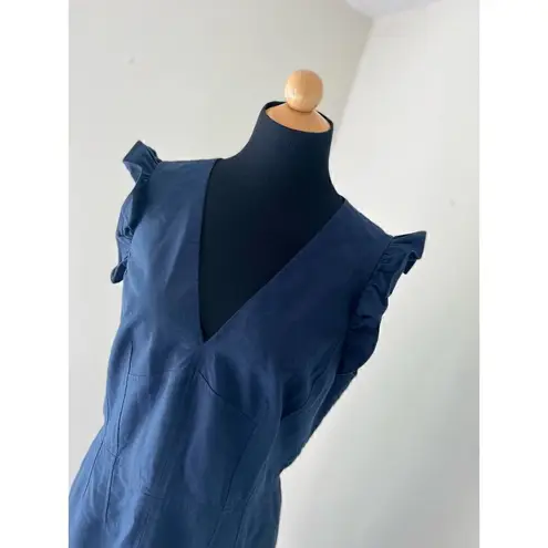 Tailored By Rebecca Taylor Stretch Modern V Neck Size 12 Blue