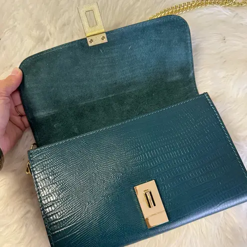 Viola Castellani Italian Leather Crossbody Purse – Teal Lizard Embossed – NWT Blue