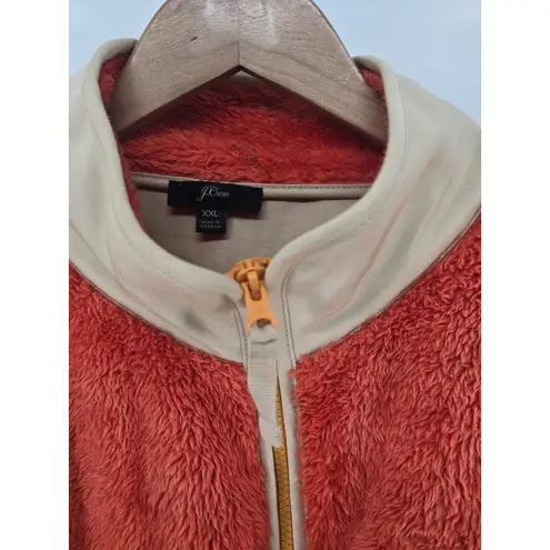 J. Crew Womens Fleece Full Zip Jacket XXL Orange Tan Sherpa Superplush Soft Size undefined