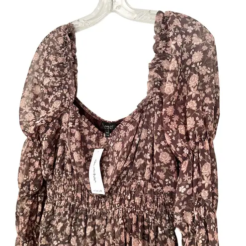 Miss Selfridge Prairie Boho Smocked Dress Womens 10 Purple Floral Peasant Hippie