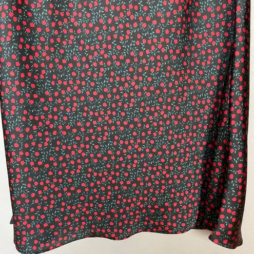 Dip Skirt Floral Print Midi Straight Rose Pattern Slit Black Red Medium Women