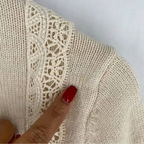 Soft Cream Knit Lace Trim Button Front Long Sleeve Cardigan Feminine Coquette