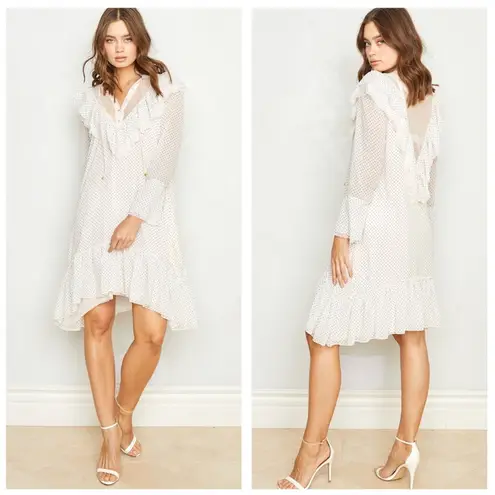 NWT We are HAH Polka Dot Lace Ruffle Swing Mini Dress Small Fairy Coquette Chic Black