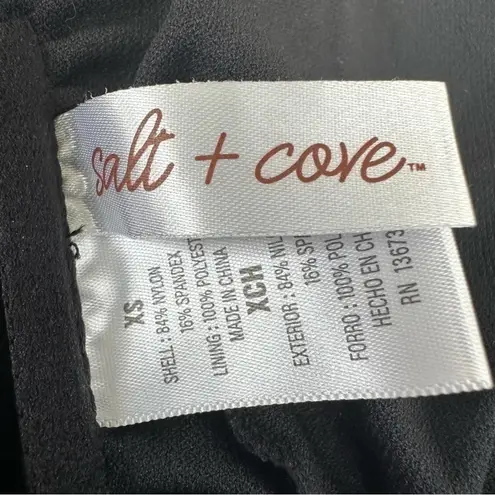 Salt + Cove Front Cut Out Bow Cinch Tie Ribbed One Piece Swimsuit Black XS