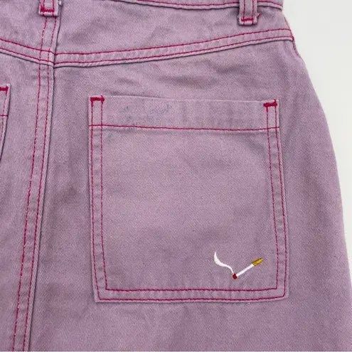 Lazy Oaf Purple Embroidered Cigarette Mini Skirt BROKEN Zipper Size 24 Purple