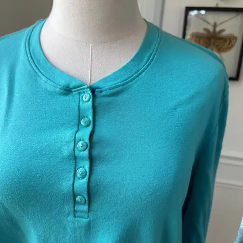 L.L. Bean Pajama Set Plaid Flannel Bottoms Henley Top Blue XL