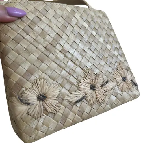 ESPIRIT Vintage Y2K Straw Floral Mini Tote Handbag Bag Tan