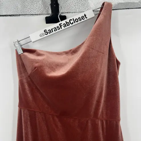 Jenny Yoo Cybill One Shoulder English Rose Rust Velvet Maxi Dress Gown Size 10