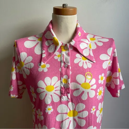 Big Bud Press Lazy Daisy Unisex Polo Soft Cotton Pink Floral USA Made Small