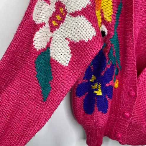 Jaclyn Smith Vintage Pink Floral Knit Cardigan Sweater Women's Size Medium M
