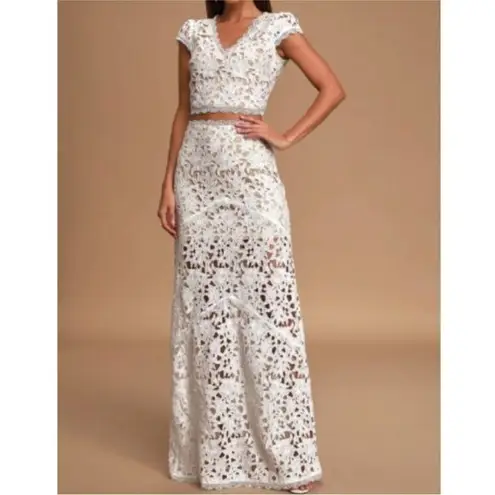 Lace Skirt & Crop Top Set White Size L