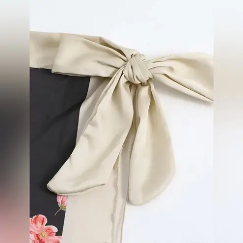 NWT Black Floral Print Swimsuit Set With Adjustable Ties & Reversible XL