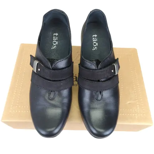 TAOS Salto Black Leather Buckle Detail Heel Shoes Womens 5