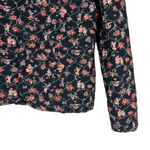 Snak Blazer Womens 10 Black Red Floral Quilted 100% Cotton Boho Indie Artisan