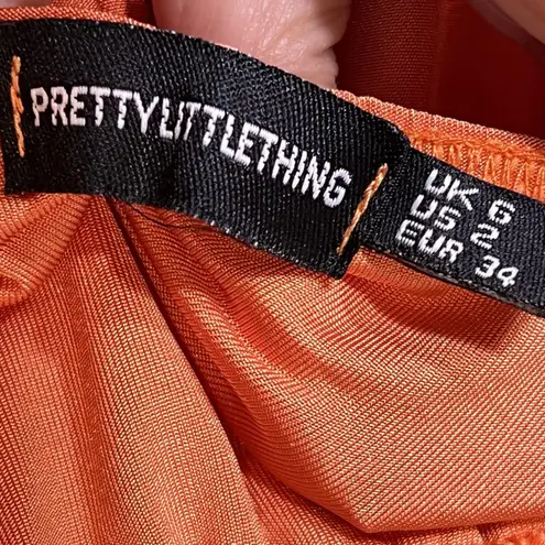 Pretty Little Thing  Dress Womens US 2 Coral Ruched Bodycon Maxi Spaghetti Strap
