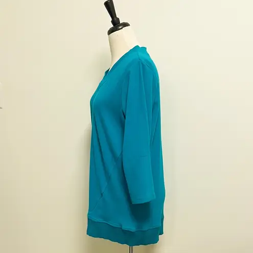 Rafaella Teal Blue Green V Neck 3/4 Sleeve Textured Stripe Top NWT 1X Stretch