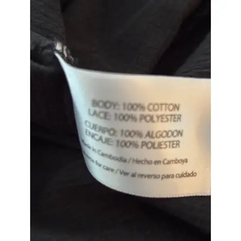 Isaac Mizrahi Black Lace Trim V Neck dress Shirt Womens XXL