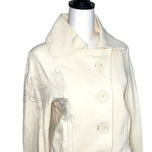 Arden B Women's Blazer Jacket Coat Snap Button Up Embroidery Beige Size Small