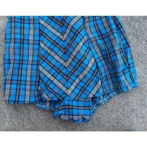 Vintage 60s Blue Plaid One Piece Halter Romper Pinup Rockabilly Women's XXS USA