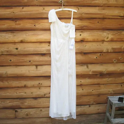 Mac Duggal  93735 Pearl Embellished Soft Tie One Shoulder Gown White