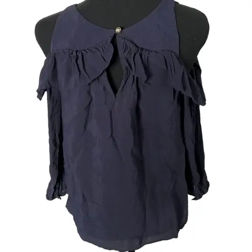 Maeve Anthro Navy Blue Cold Open Off-Shoulder Long Sleeve Blouse Top Size 2