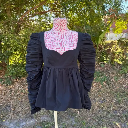 Kourt Alice Sweetheart Peplum Black Top Ruched Sleeve Structured Size S Few Moda