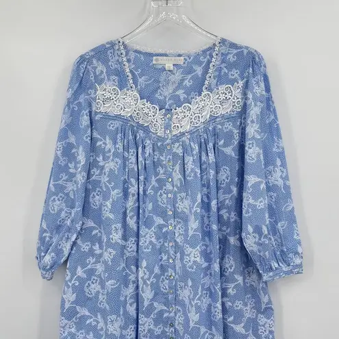 Eileen West ballet nightgown women's small blue floral embroidered button front