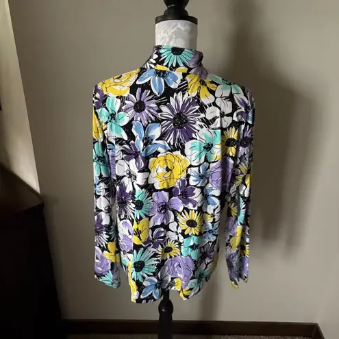 Ibkul Womens Floral Athletic Golf Shirt Top UPF 50 Colorful Xlarge Blue Size XL