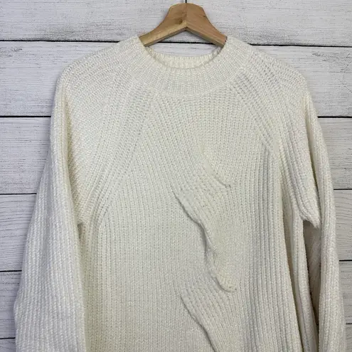 J. JILL Chenille Sweater Chunky Knit Womens Size Large Ribbed Ivory Soft Cozy