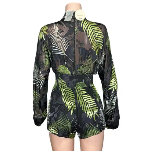 Camila Coelho Amelia Romper, Black Palm, XXS