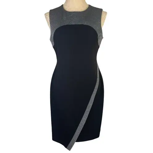 Tommy Hilfiger 8  Black Silver Sleeveless Sheath Dress Stretch Fabric Back Zip