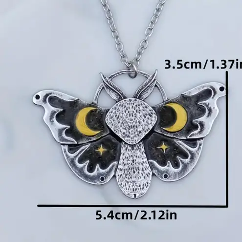 Silver Goth Moth Moon Star Pendant Necklace