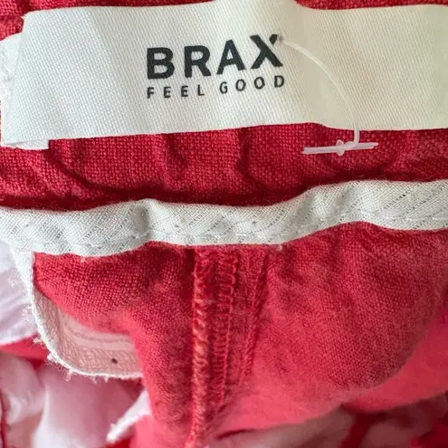 BRAX Linen Pants Womens Red straight Leg Drawstring Pockets Lightweight