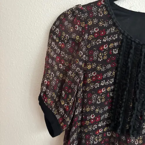 annabelle floral print short sleeve ruffle hem dress women black red yellow Size M