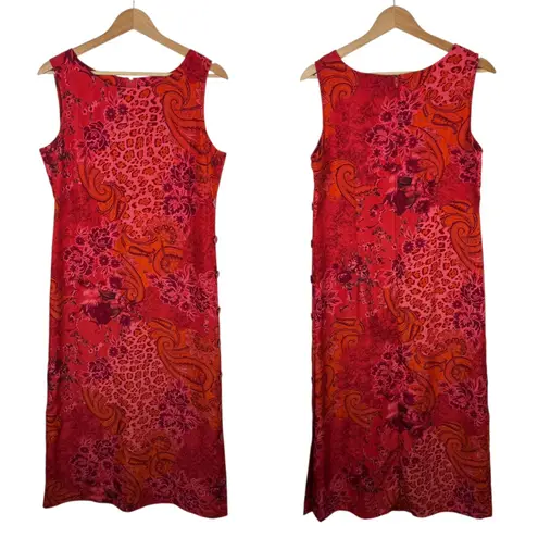 White Stag White Stag Womens Red Boho Midi Dress Sz Medium Floral Paisley Leopard 90s Y2K
