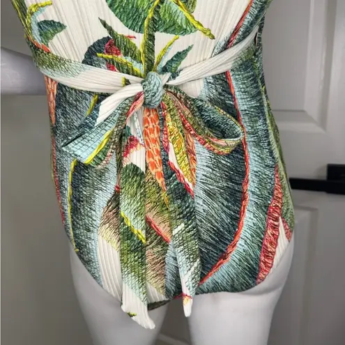 Farm Rio Green and Orange Asymmetrical Cut Out Bodysuit