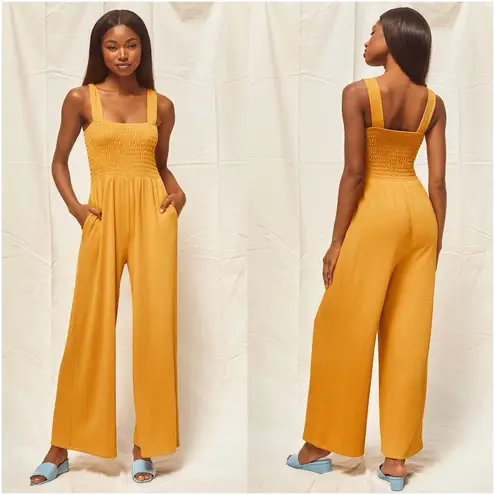 Lulus LULU’S Social Calendar Mustard Yellow Ribbed Knit Wide Leg Jumpsuit