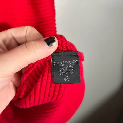 Cyrus Red Ribbed Knit Funnel Mock Neck Long Sleeve Relaxed Fit Sweater Top 2X