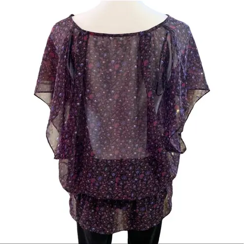 American Eagle WOMEN’S 𝅺 Y2K purple floral sheer peplum top