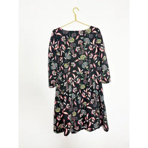 Boden Blossom Pome Fit and Flare Jersey Dress Floral Black Size 12 Preppy Boho