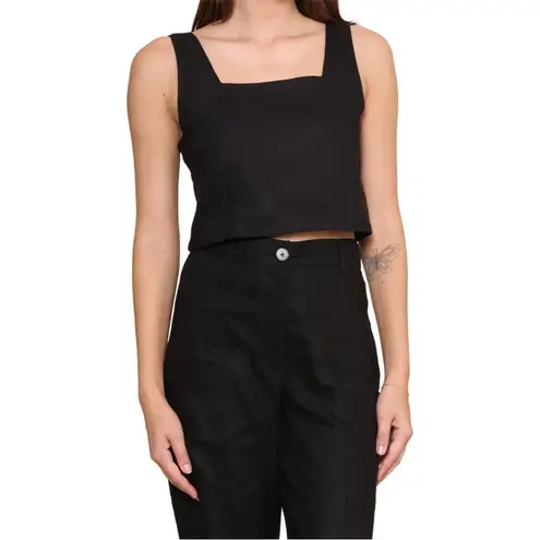 Central Park West NWT  Linen Blend Hazel Top in Black