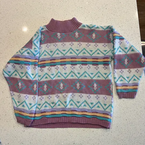 Vtg 80s 90s Inresource Doris Skis Fair Isle Mock Neck Sweater Pastel Geometric M Multiple Size M