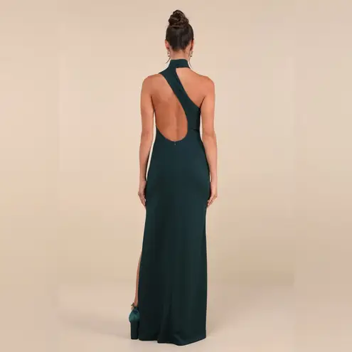 LULU’S Keep It Interesting Green Asymmetrical Cutout Halter Maxi Dress Size XS